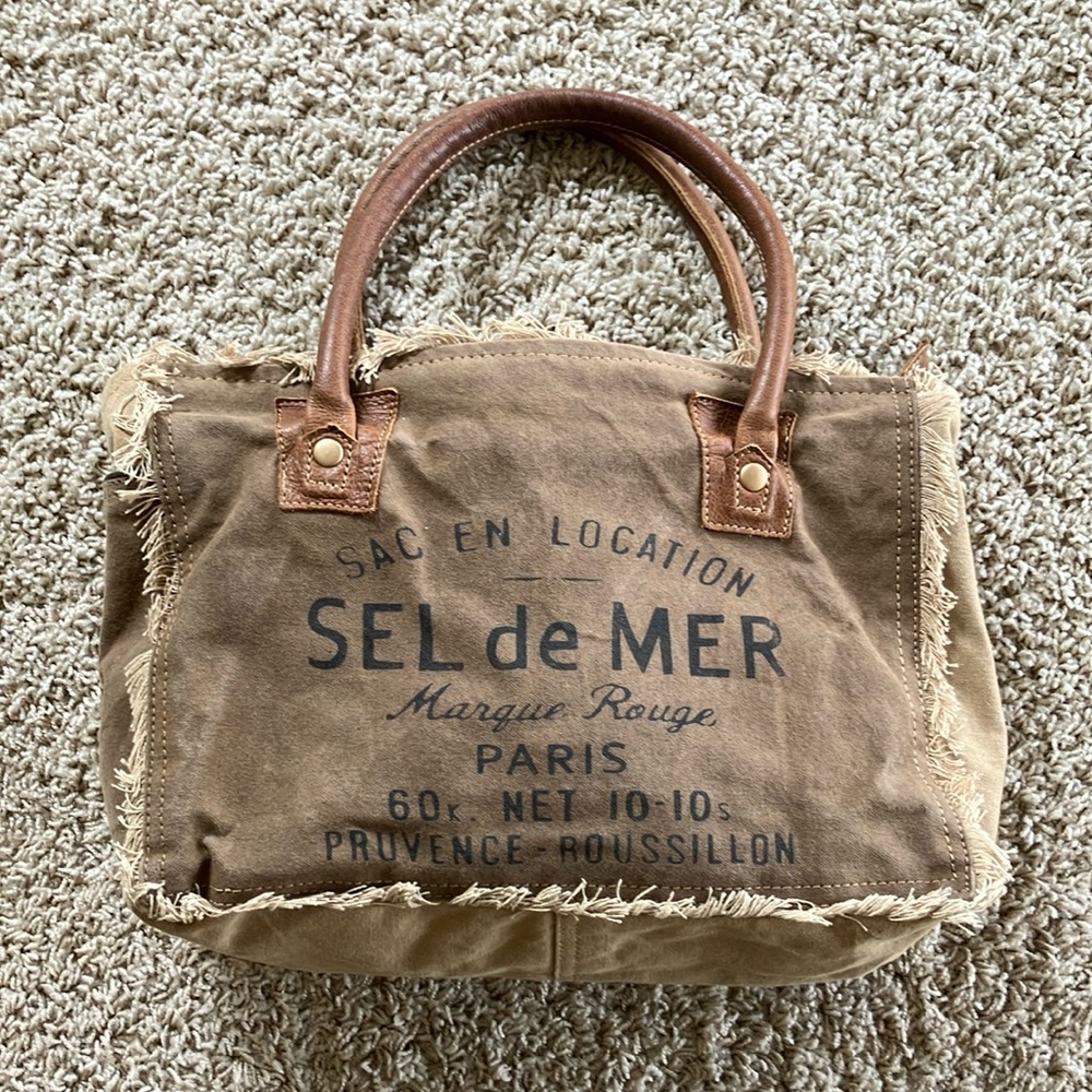 ❤️Myra Sel de Mer Bag Tan and Brown Canvas Tote with Leather Handles❤️